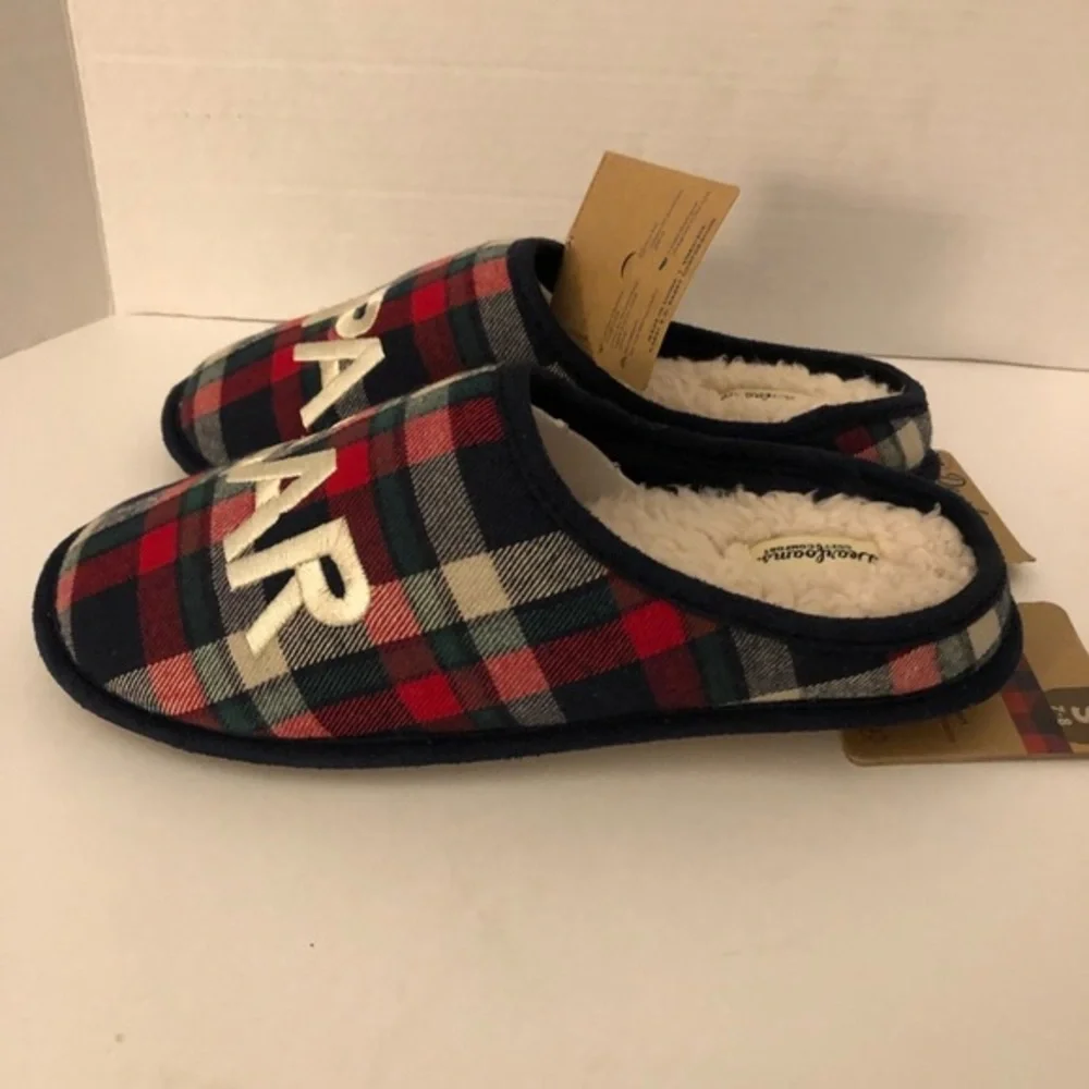 DearFoams Papa Slippers mens Size 7-8 Slip On Holiday Christmas Plaid‎